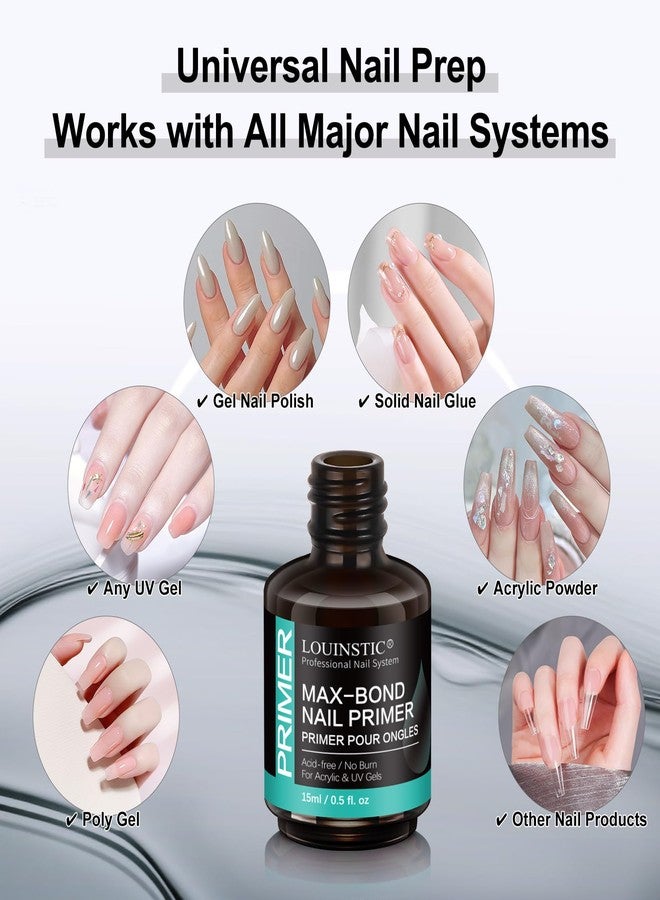 LOUINSTIC Professional Acid-Free Nail Primer, Fast-Drying Nail Bond for UV Gel Nails, Acrylic, Gel Polish. No Lift, Long-Lasting Adhesion, Salon & DIY Manicure Set, 15ml - Image 3